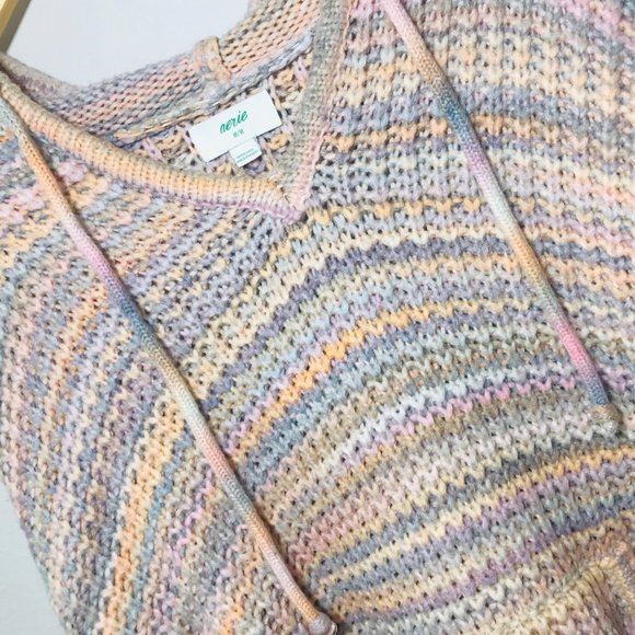 AERIE Street Comfy Oversized Chunky Knit Wool Blend Sweater Hoodie Medium - Picture 10 of 11